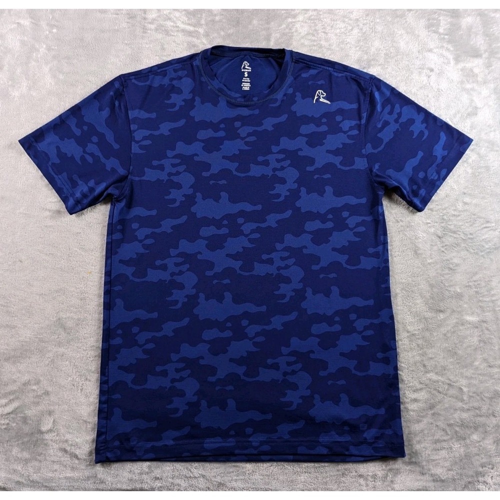 Rhoback Shirt Mens Small Blue Camo Short Sleeve Tee Performance Stretch Gym